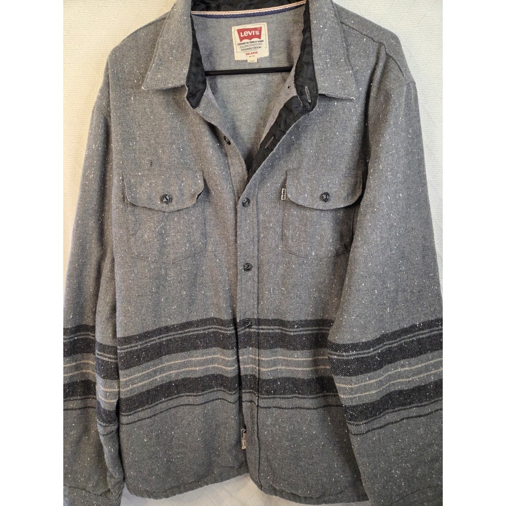 Levi's Men's 2XL Wool Blend Shirt Jacket Shacket Gray Stripe Cowboy Western Warm